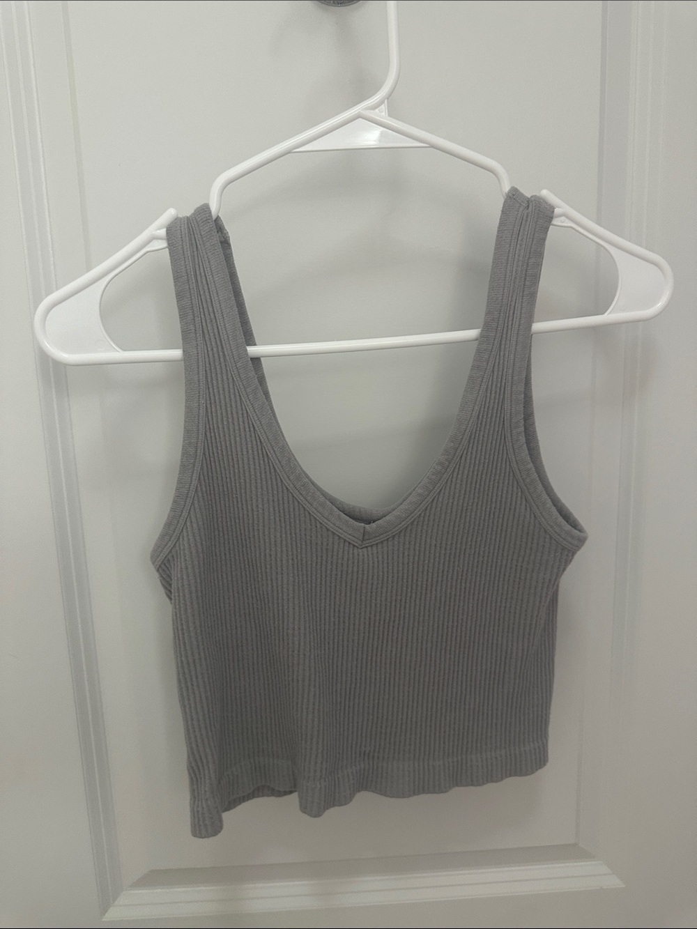 Mono B Ribbed V-Neck Tank Top - Gray